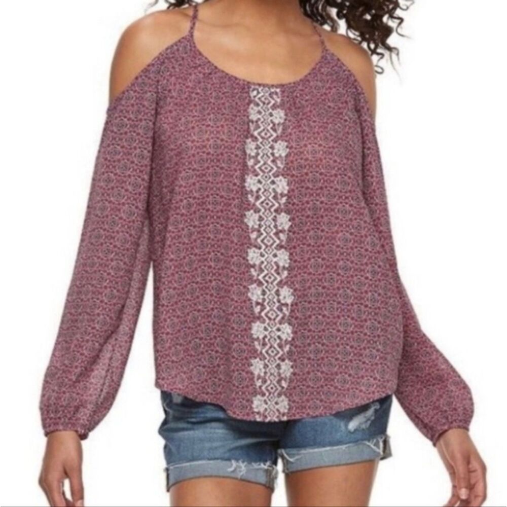 Rewind Pink Floral Embroidered Cold shoulder blouse in size XL